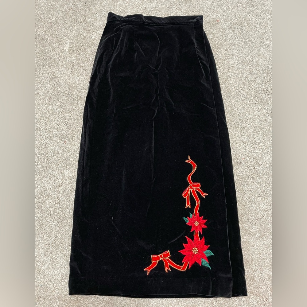 Vintage 100% Cotton Velvet Christmas Wrap Skirt